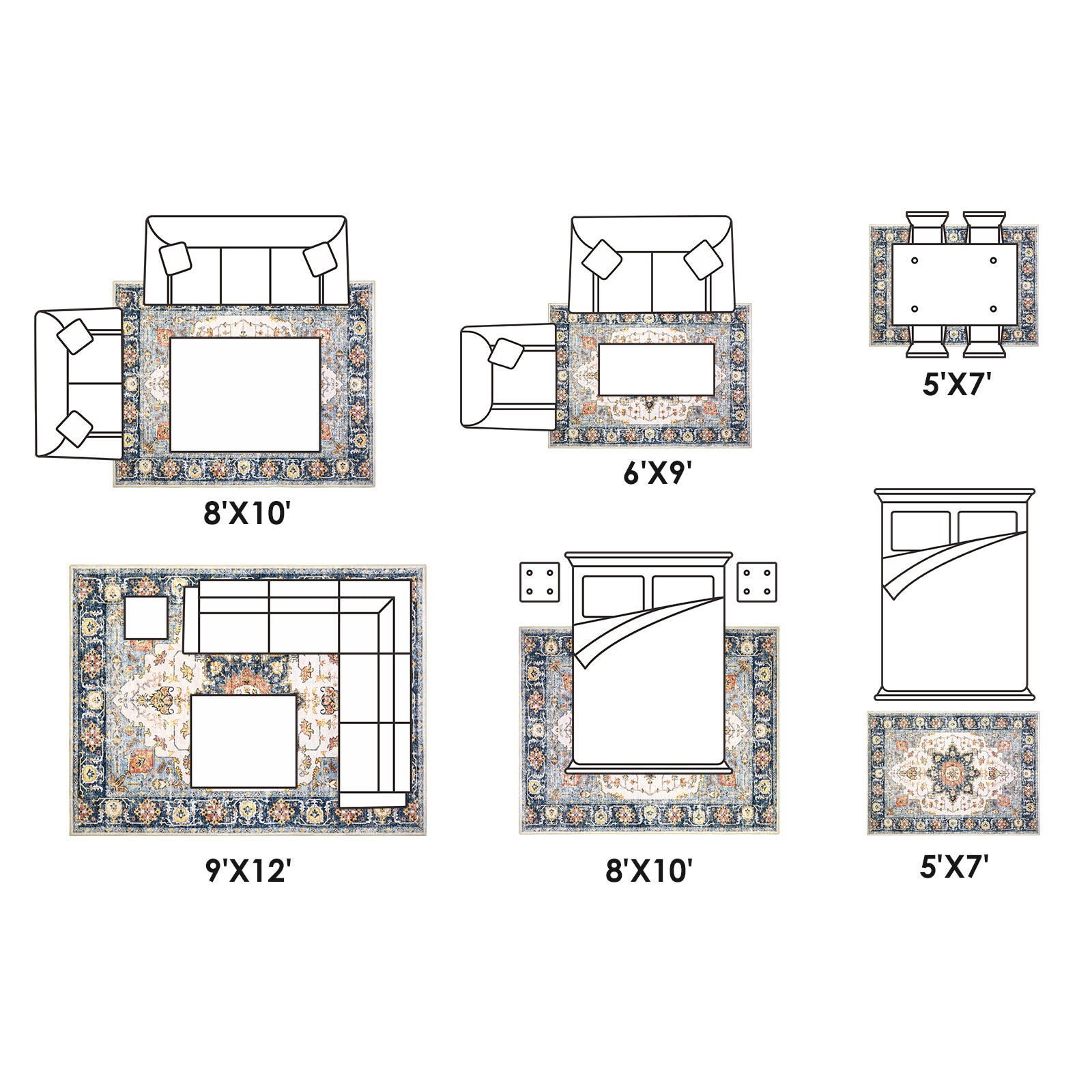 Vintage Living Room Area Rug